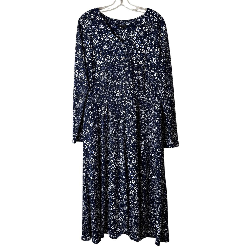 Talbots Floral Button Front Fit and Flare Midi Dress in Blue and White XL - Picture 4 of 8
